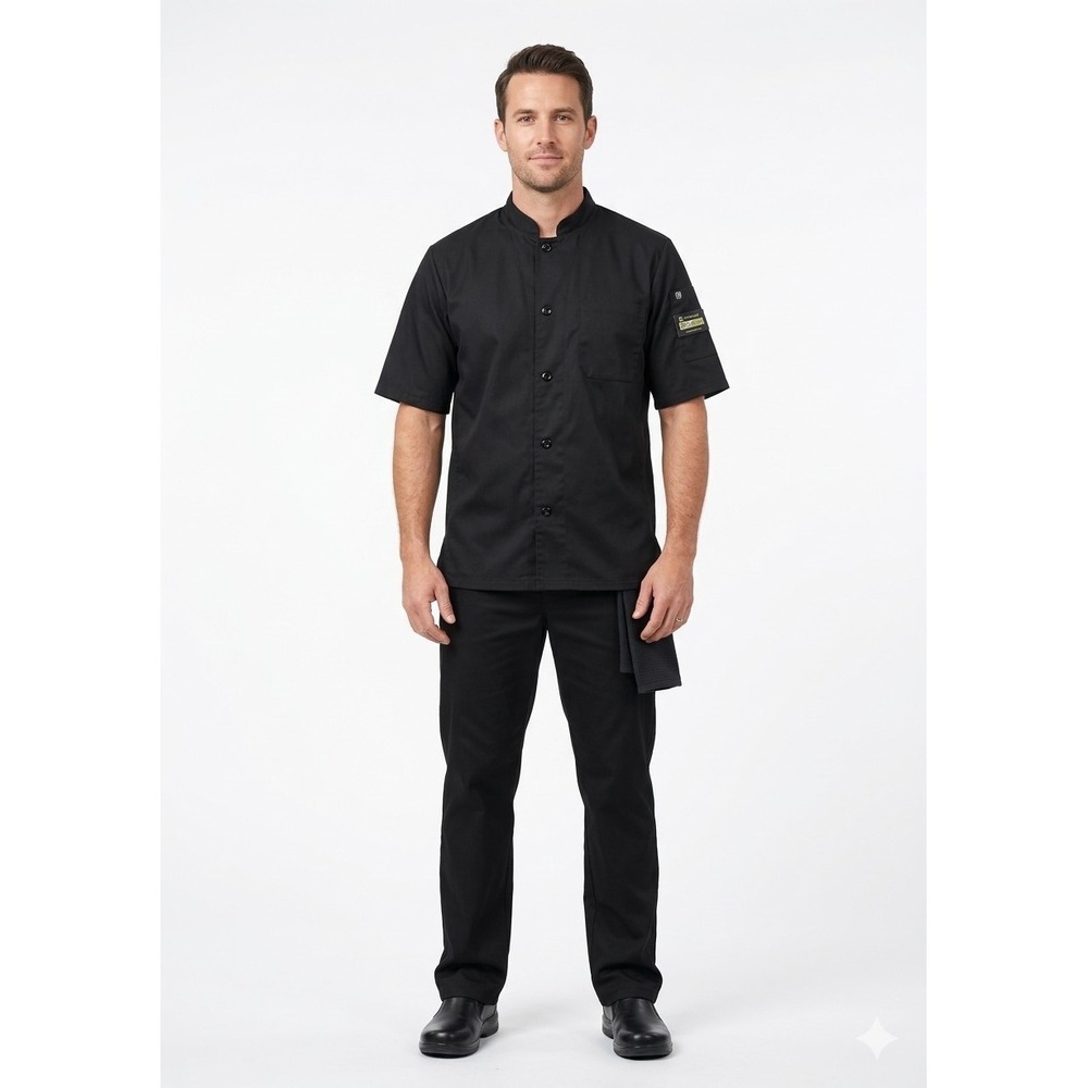 Thunder Group  Chef Regalia‎ Black  Short Sleeve Chef Shirt Ventilated Size L